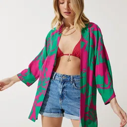 Happiness istanbul Abstract Printed Open Front Shrug image 2