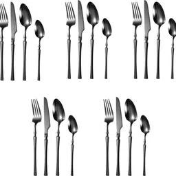 manishaware Substantial, Strong, and Seriously Stylish | Glossy Black Silverware Stainless Steel Cutlery Set-picture-40
