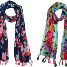 Printed Chiffon Women Multicolor Fancy Scarf, Scarf, Stole-image-54