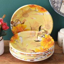 Yellow Floral Heigh Grade Round Quarter plate set of 6 Quarter Plate-image-19