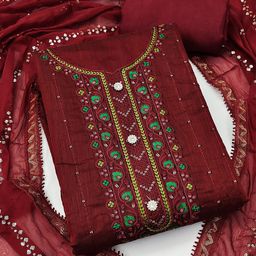 KALINI Women Maroon & Green Embroidered Unstitched Dress Material-image-90