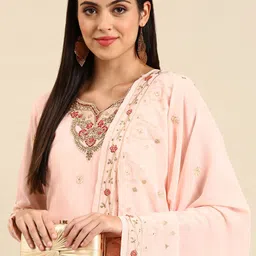 Shaily Pink Embroidered Silk Georgette Unstitched Dress Material-image-4