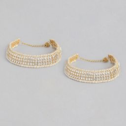 I Jewels Set Of 2 Gold-Plated & White Kundan & Pearl Studded Anklets-image-107