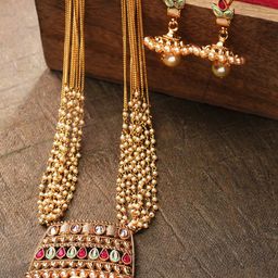Priyaasi Green & Magenta Gold-Plated Stone-Studded Handcrafted Jewellery Set-41