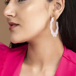 TOKYO TALKIES X rubans FASHION ACCESSORIES Gold-Toned & White Contemporary Half Hoop Earrings-image-71