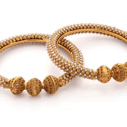 Rubans Set Of 2 Gold-Plated & White Pearls-Studded Handcrafted Bangles image 4