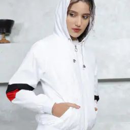 Shein Casual Full Colour block Sleeve Hooded Off White Track Jacket-picture-22