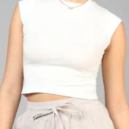 Shein Crew Neck Cap Sleeves Ribbed Crop Top-image-41