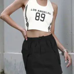 Shein Halter Tie-Up Neck Typographic Print Crop Top-image-86