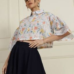 Shein Schiffli Embroidered Off- Crop-length Spread-collar Straight-hem Shirt-image-25