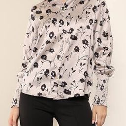 Shein Spread Collar Bishop Sleeve Floral Print Fitted Shirt-image-83