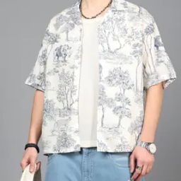 Shein Cuban Collar Drop Shoulder Graphic Print Shirt-image-74