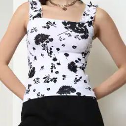 Shein Strappy Sleeves Floral Print Fitted Short Top-image-6