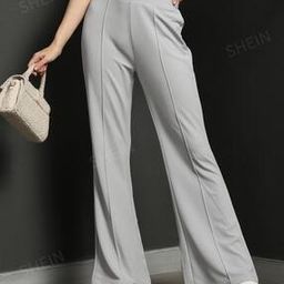 Shein Work Pin Tuck Mid Rise Flared Pants-image-42