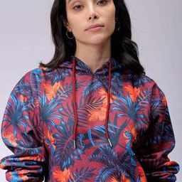 Women Leaf Print Relaxed Fit Hoodie-image-35
