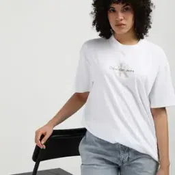 Women Mono Logo Print Regular Fit Crew-Neck T-Shirt-image-61