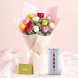 Rudraksha Rakhi N Colourful Bond Rose Bouquet-image-24