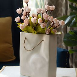 Glimpse Homes Off White Crinkled Paper Bag Ceramic Vase-45