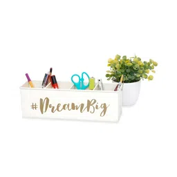Living With Elan White & Brown Typography Printed 4 Compartments Reusable Desk Organizer-8