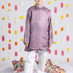 Cutiekins Boys Geometric Woven Design Mandarin Collar Straight Kurta With Pyjamas-16