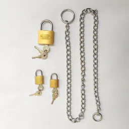 3 foot chain + 1 medium size lock with 3 keys + 2 small locks with 2 keys each Chain Lock-26