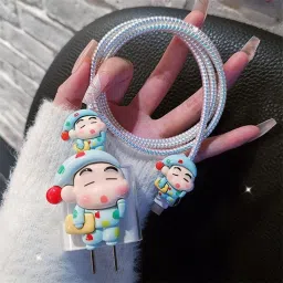 ProLook Cute Shinchan Adapter Cover For iPhone Charger 18/20W with 360°Protection & With Cable Protector-image-98