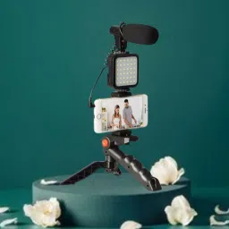 GUGGU Video Kit with(Tripod) LED Lights & Wireless Microphone For Vlogging/YouTubeE404 Tripod-picture-3