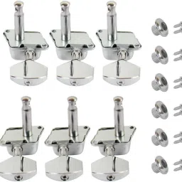 Chrome Tuning Peg Silver for Acoustic Guitar Parts Tuners Keys Guitar Tuning Pegs Tuners Machine Heads 3R+3L(6 PCS) Manual Analog Tuner-13