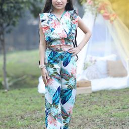 Cutiekins Girls Printed V-Neck Top with Trousers-37