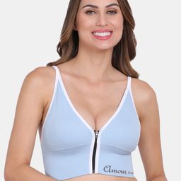 Amour Secret Turquoise Blue & White Removable Lightly Padded Front Zipper Open Sports Bra-image-70