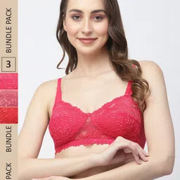 Docare Pack Of 3 Floral Non Padded Non-Wired Cotton Bralette Bra-image-65