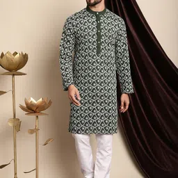 Anouk Ethnic Motifs Embroidered Band Collar Pure Cotton Regular Kurta with Churidar-image-67