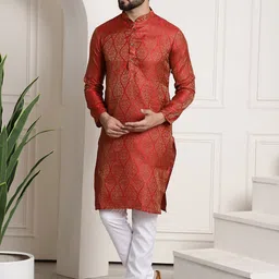 SOJANYA Ethnic Motifs Woven Design Mandarin Collar Kurta With Churidar-image-65