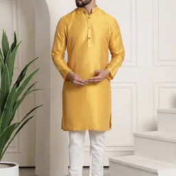 SOJANYA Vertical Striped Mandarin Collar Regular Kurta with Churidar-picture-12