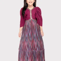 BETTY Girls V-Neck Chevron Printed Georgette Dress-picture-8