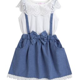 Hopscotch White & Blue Colourblocked Pinafore Dress-picture-42