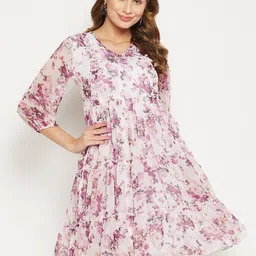 Bitterlime Floral Printed Georgette Dress-image-46
