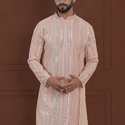 SOJANYA LUXE Striped Embellished Pure Georgette Kurta-image-77