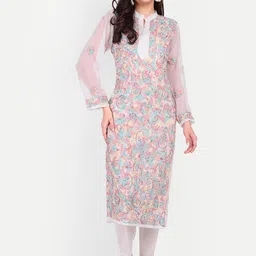 Indiankala4u Women Paisley Embroidered Chikankari Georgette Kurta-17