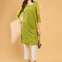 all about you Ethnic Motifs Round Neck Regular Sleeves Chikankari Kurta-picture-34