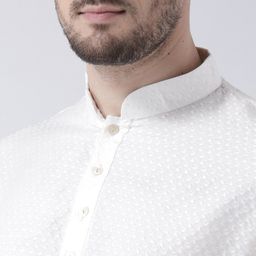 KISAH Men White Paisley Woven Design Straight Kurta image 2