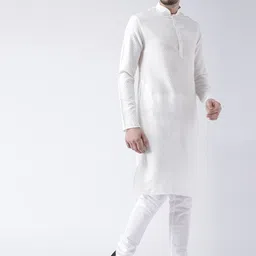 KISAH Men White Paisley Woven Design Straight Kurta image 4