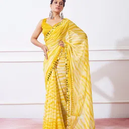 Kalista Striped Mirror Work Detailed Pure Georgette Saree-picture-20