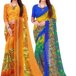 SAADHVI Set Of 2 Yellow & Green Floral Pure Georgette Saree-picture-21