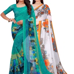 Florence White & Blue Pure Georgette Saree-picture-46