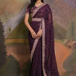 Anouk Embellished Sequinned Pure Georgette Saree-17