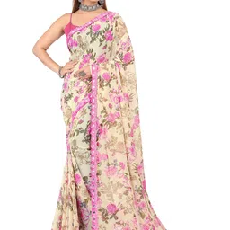 ROOP SUNDARI SAREES Floral Printed Mirror Work Pure Georgette Saree-image-56