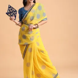 Sangria Yellow & Grey Pure Georgette Saree-27