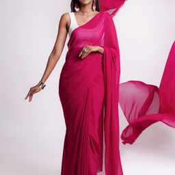 TEEJH Solid Poly Georgette Saree-image-8
