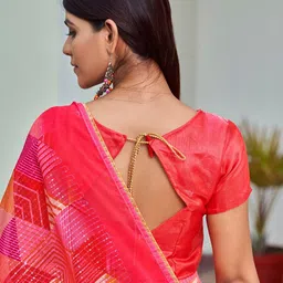 Mitera Red & Pink Geometric Printed Sequinned Pure Georgette Designer Saree image 3